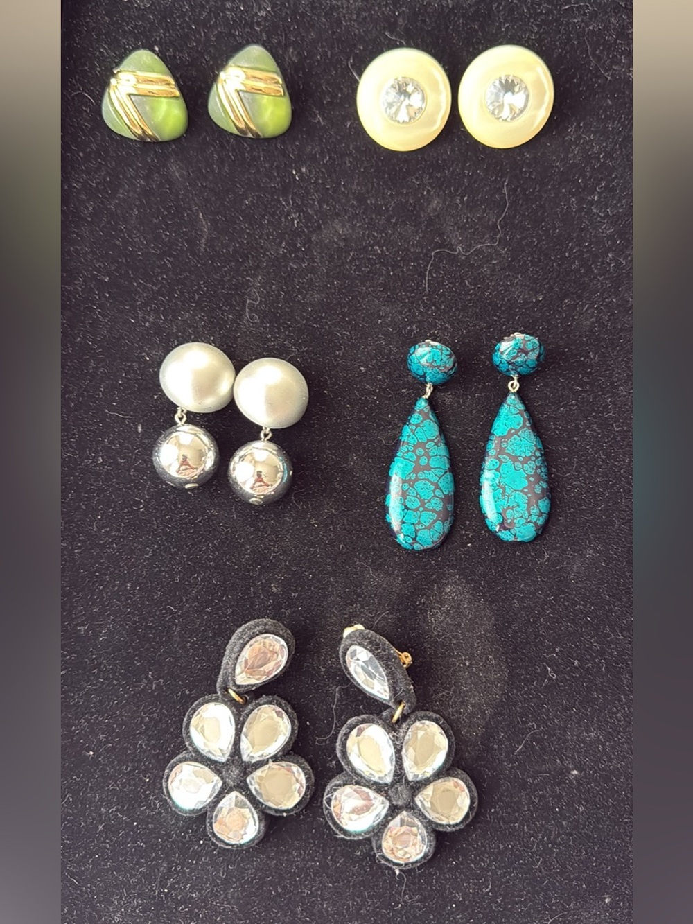 Lot of 5 Vintage Clip On Earrings - Unique Turquoise Tone Black Silver